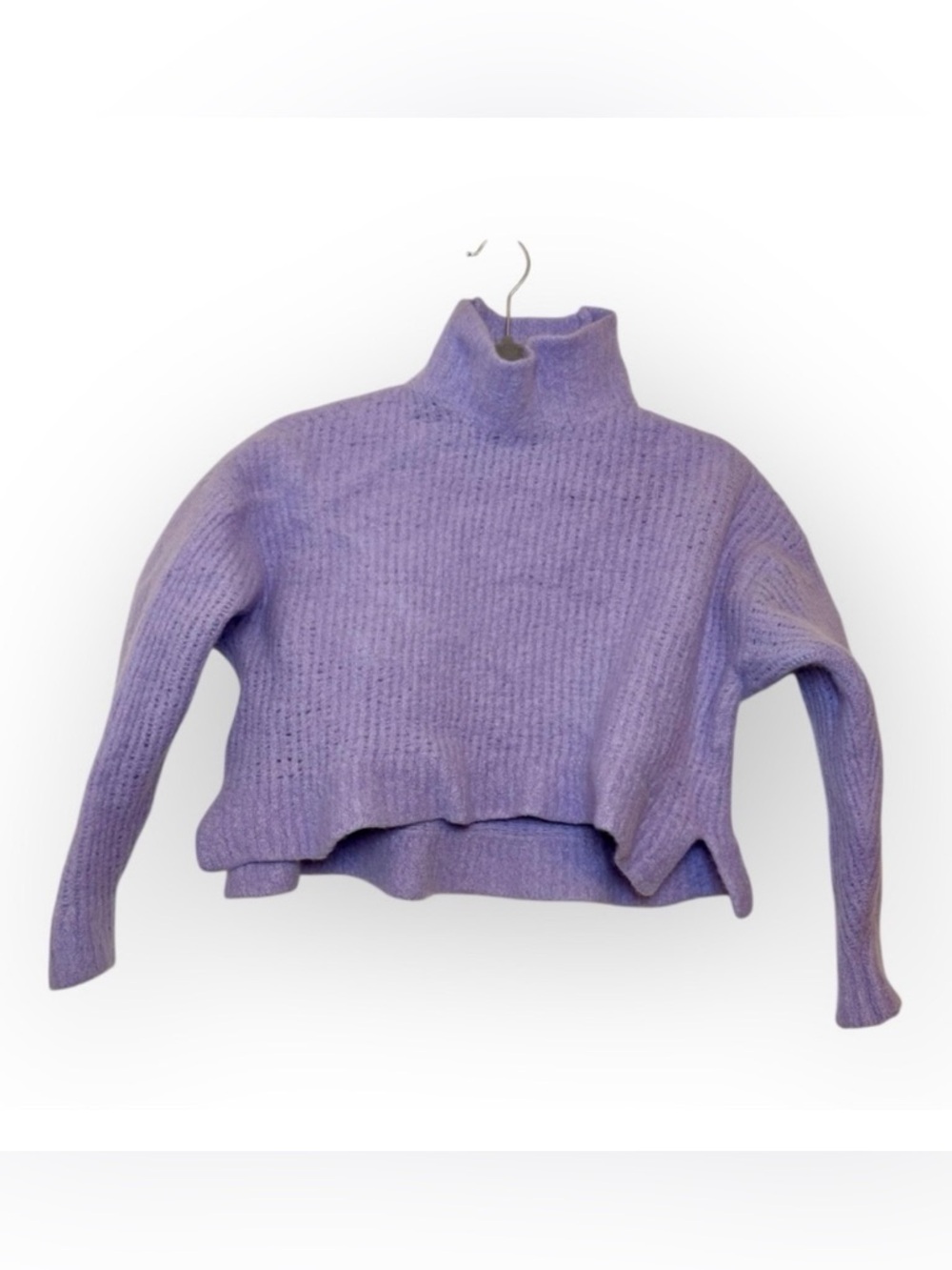 Spiritual Gangster Lavender Purple Cropped Merino Mock Neck Sweater Small